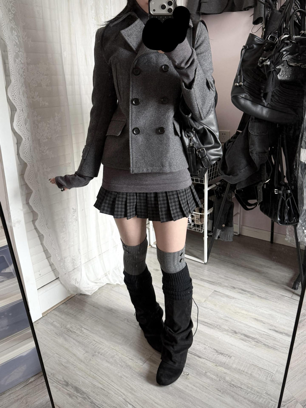 Womens Short Wool Coat Notched Lapel Double-breasted Jacket