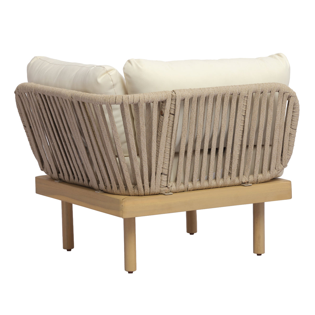 4-Piece Acacia Wood Outdoor Sofa Set with Rope Back & Weather-Resistant Cushions