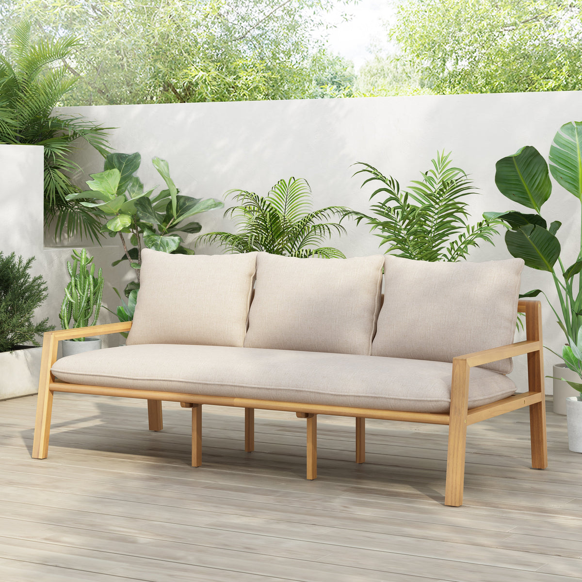 Outdoor Acacia Wood Woven Sofa With Cushions