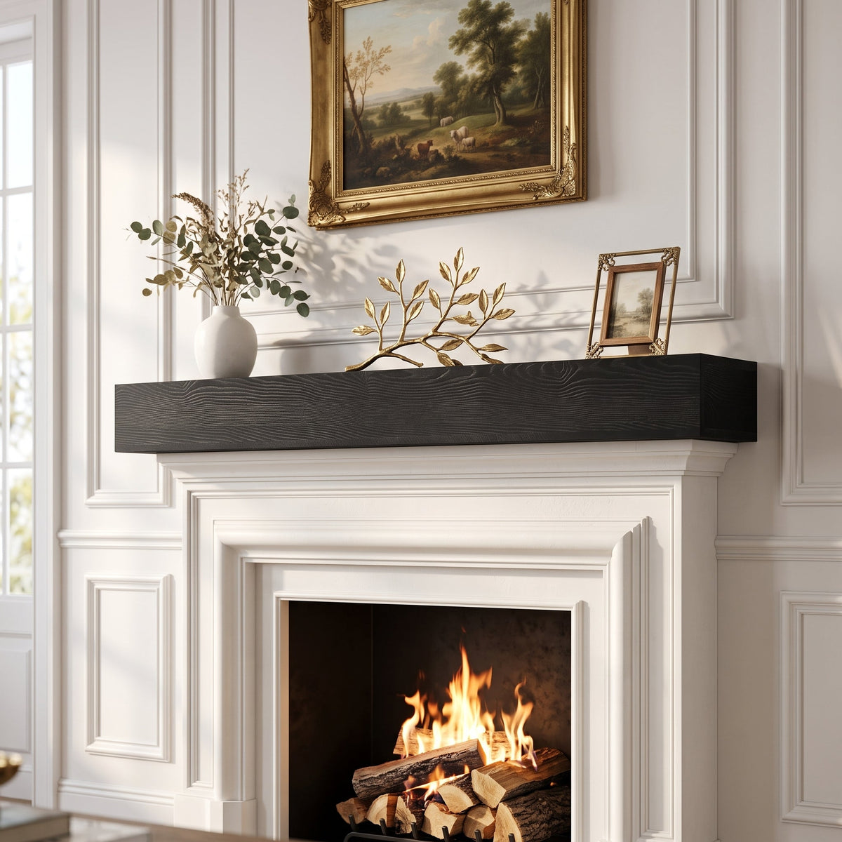 60" Fireplace Mantel Pine Wood Wall-Mounted & Floating Shelf