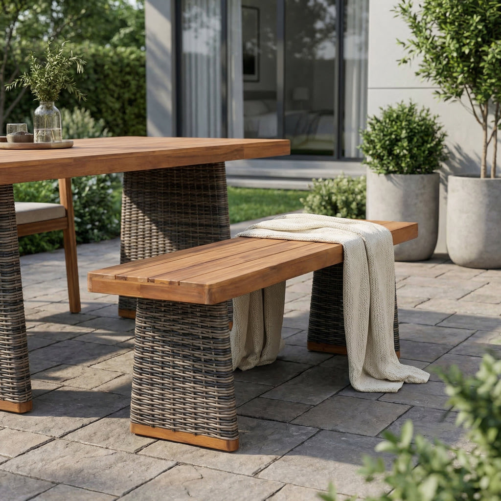 Outdoor Acacia Wood Bench with Teak Finish