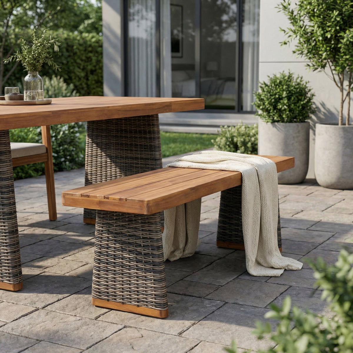 Outdoor Acacia Wood Bench with Teak Finish