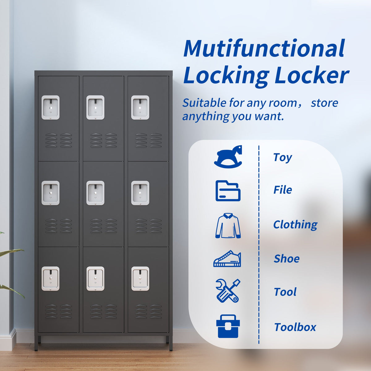 9 Door 72"H Metal Lockers with Lock for Employees