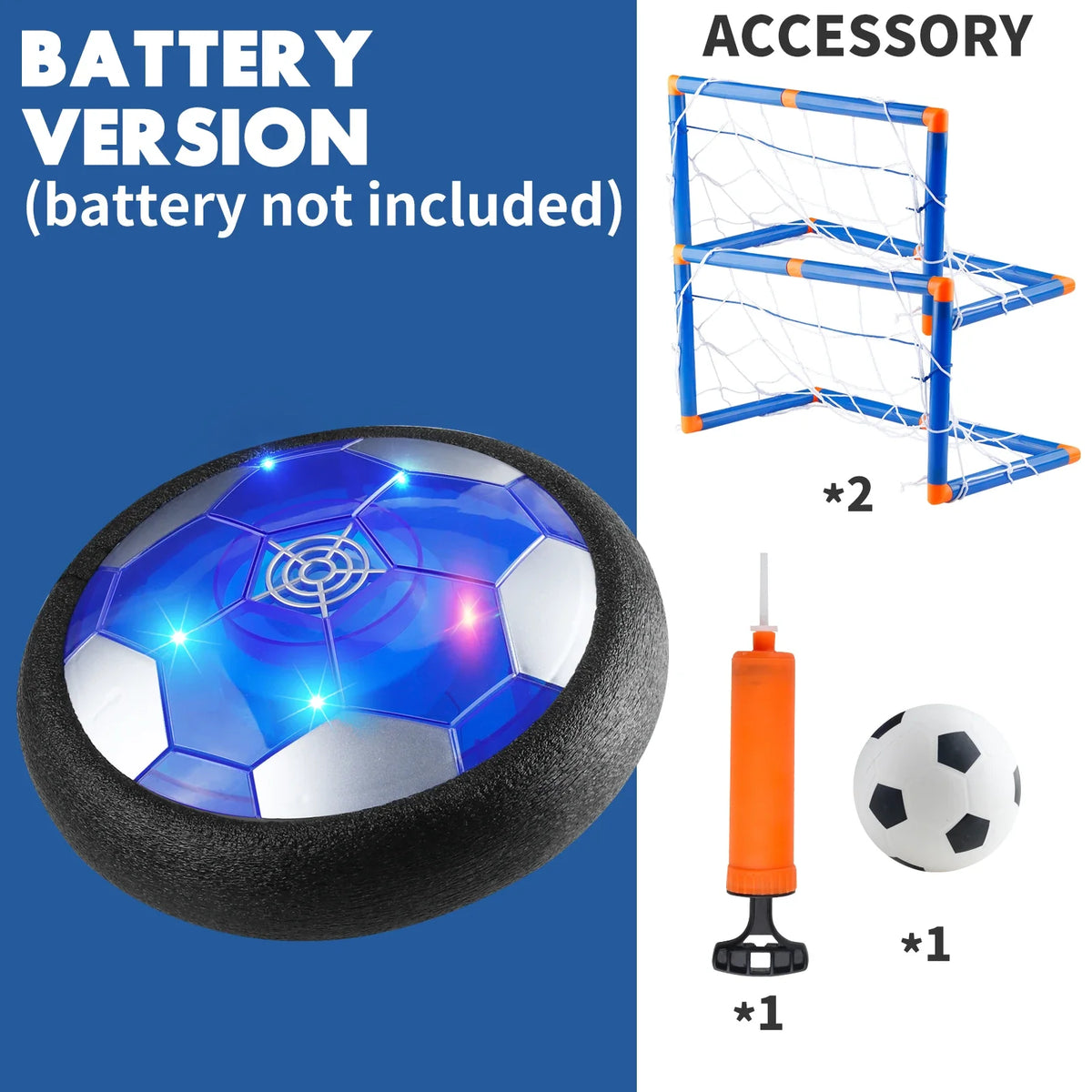 MQUDUO Indoor Hover Soccer Toy Gift Set, LED Air Football with Goal Nets, Family Sports Game for Boys Girls