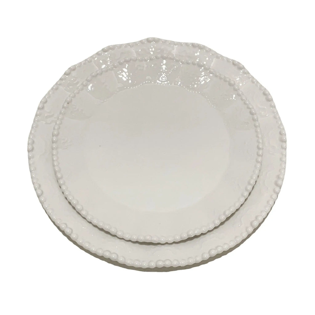 ColorValue White Pearl Ceramic Breakfast Plate Bowl Set Ins Style Elegant Tableware for Home Drining