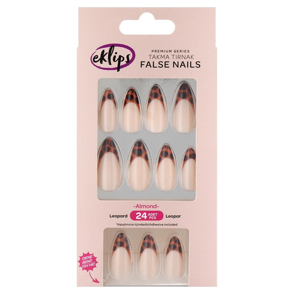 Eklips Leopard French Almond Artificial Nails 24 Count