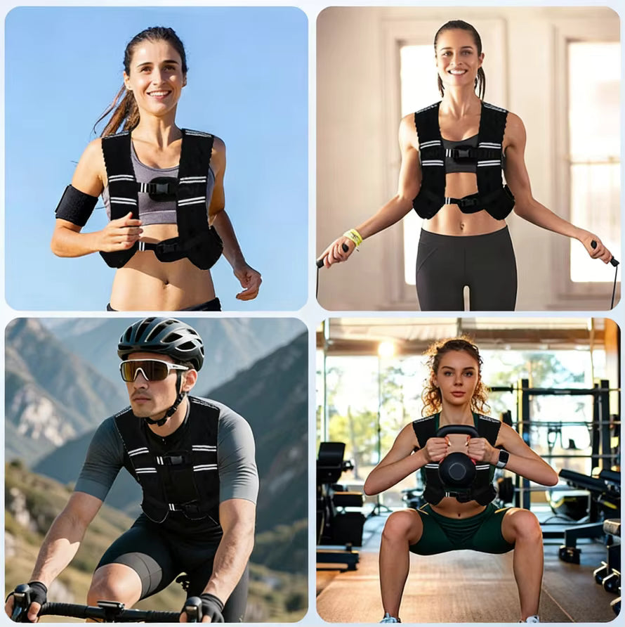 12lb Adjustable Weighted Vest - Oxford & Neoprene, Reflective Stripe, Unisex Fitness Training Vest