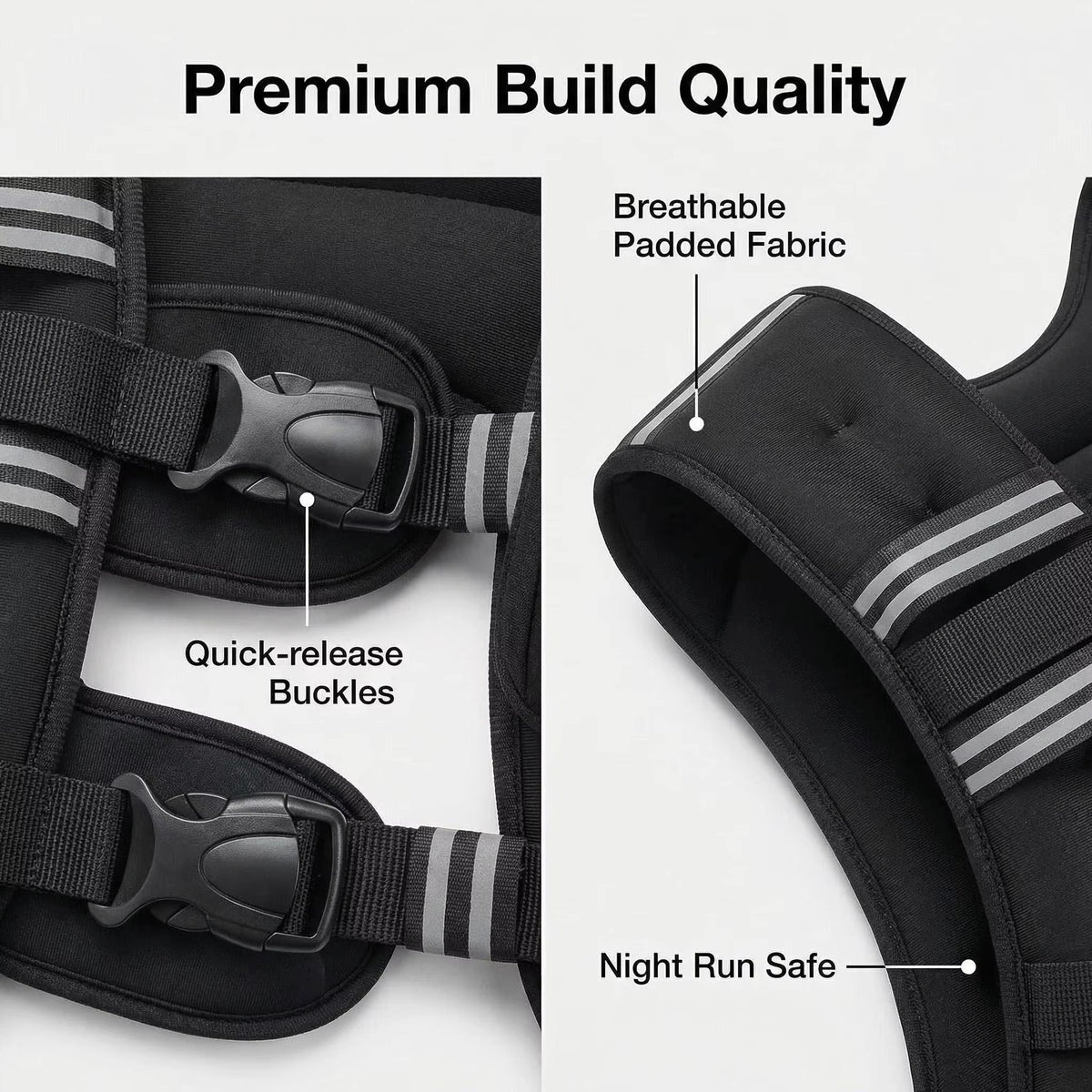 12lb Adjustable Weighted Vest - Oxford & Neoprene, Reflective Stripe, Unisex Fitness Training Vest