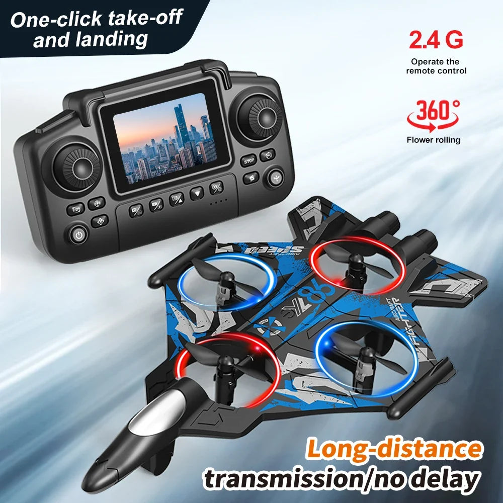 ZNLYRION Drone YL86 Fighter Shape With Screen Remote 480P Camera Fixed Height Hover Cool LED Light 360 Stunt Roll RC Quadcopter