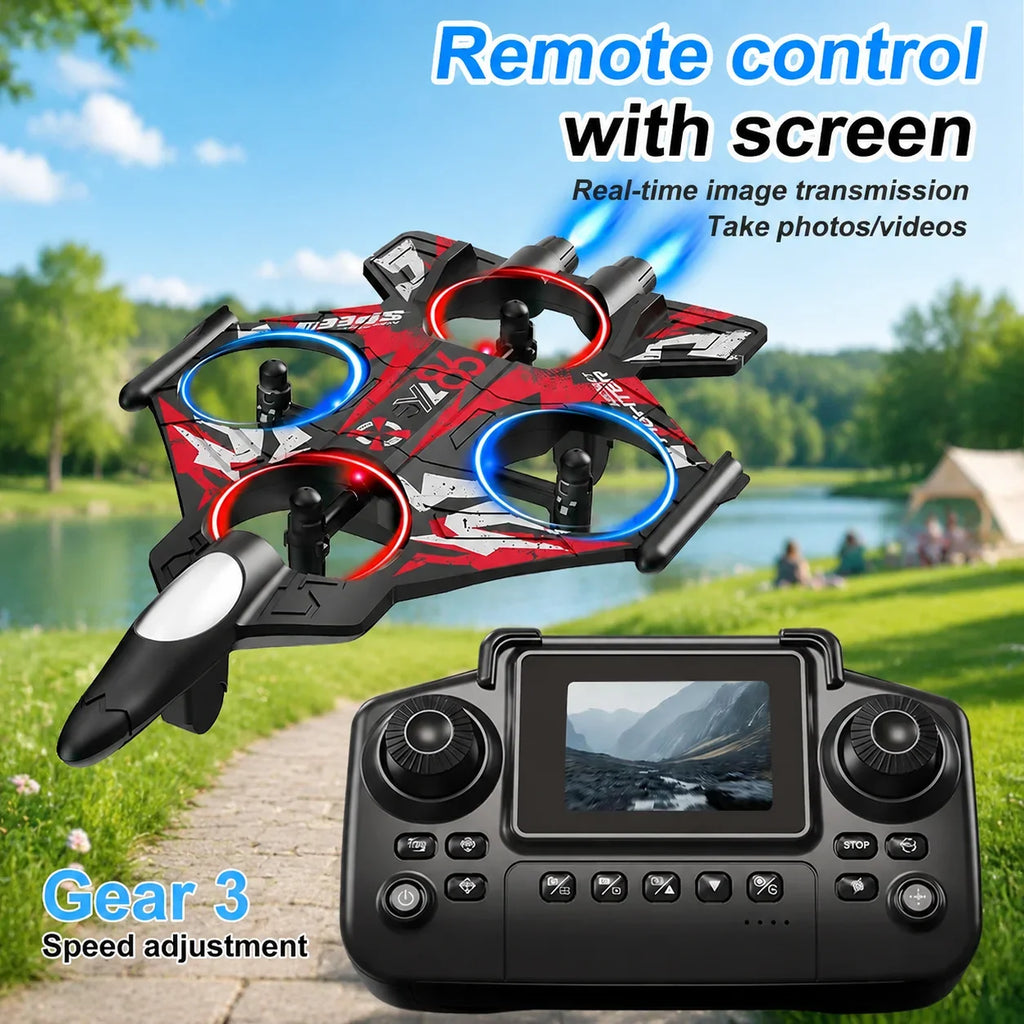 ZNLYRION Drone YL86 Fighter Shape With Screen Remote 480P Camera Fixed Height Hover Cool LED Light 360 Stunt Roll RC Quadcopter