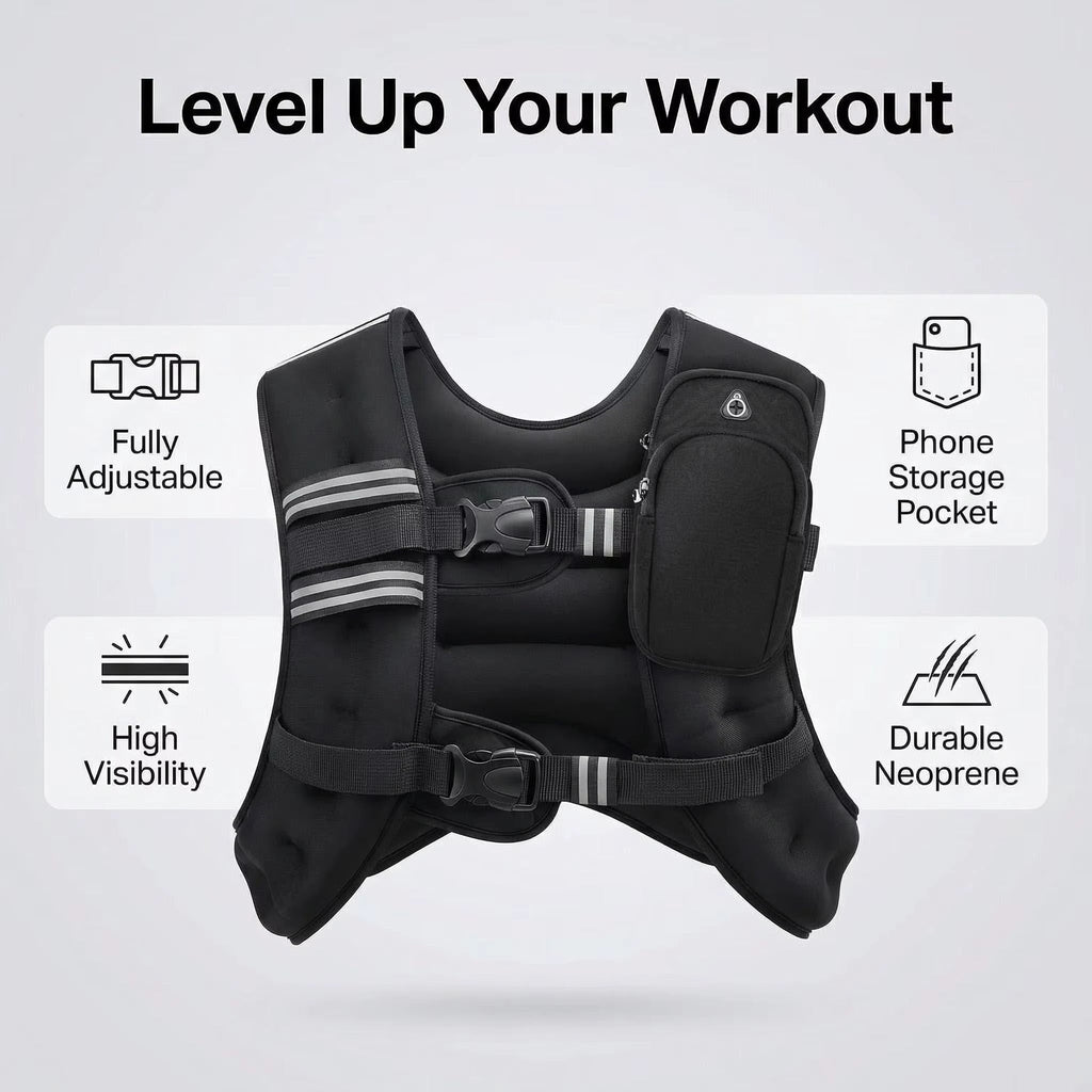 12lb Adjustable Weighted Vest - Oxford & Neoprene, Reflective Stripe, Unisex Fitness Training Vest