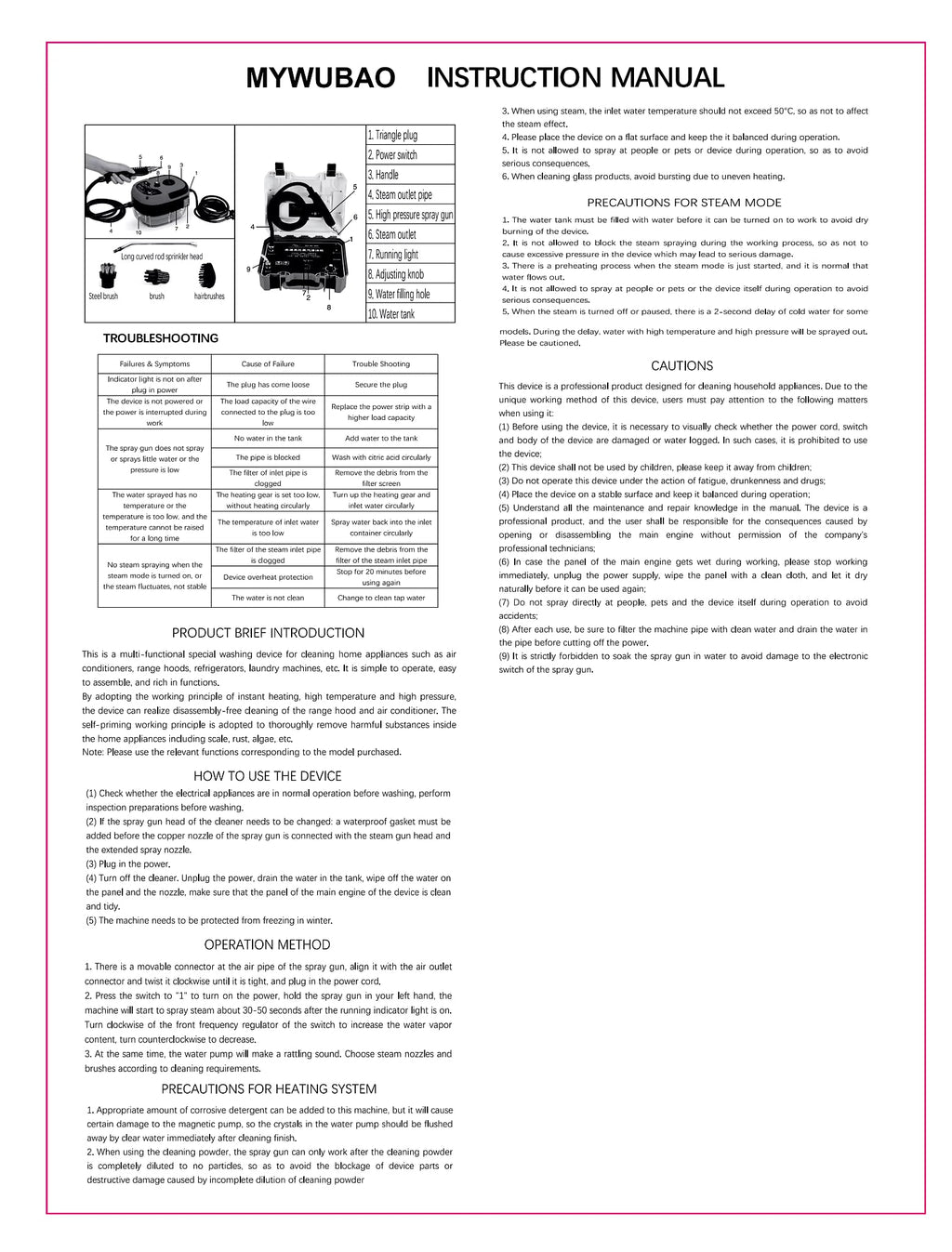 High-Pressure Steam Cleaner, 105°C, 3 Bar, 6 Steam Levels