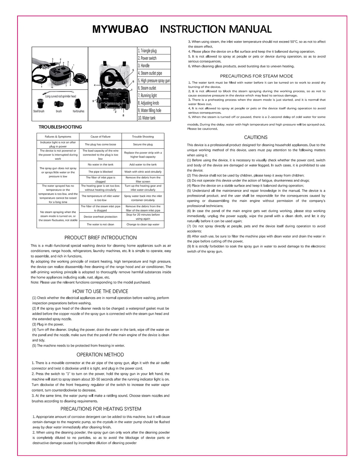 High-Pressure Steam Cleaner, 105°C, 3 Bar, 6 Steam Levels