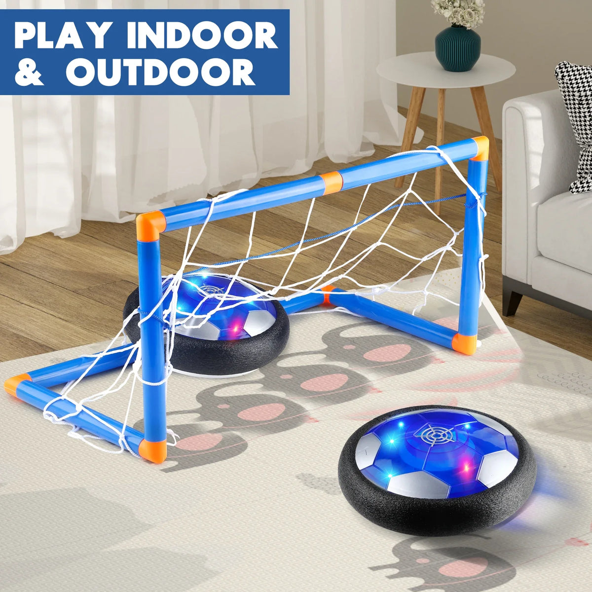 MQUDUO Indoor Hover Soccer Toy Gift Set, LED Air Football with Goal Nets, Family Sports Game for Boys Girls