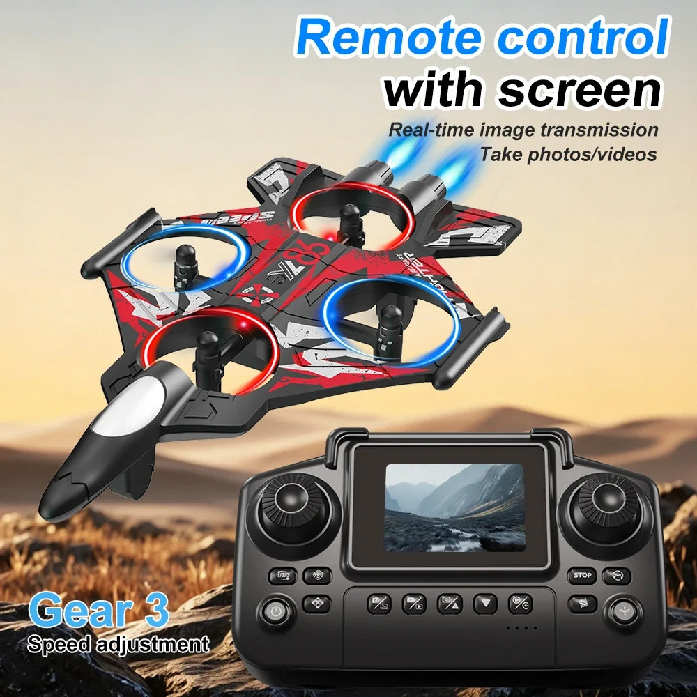 ZNLYRION Drone YL86 Fighter Shape With Screen Remote 480P Camera Fixed Height Hover Cool LED Light 360 Stunt Roll RC Quadcopter