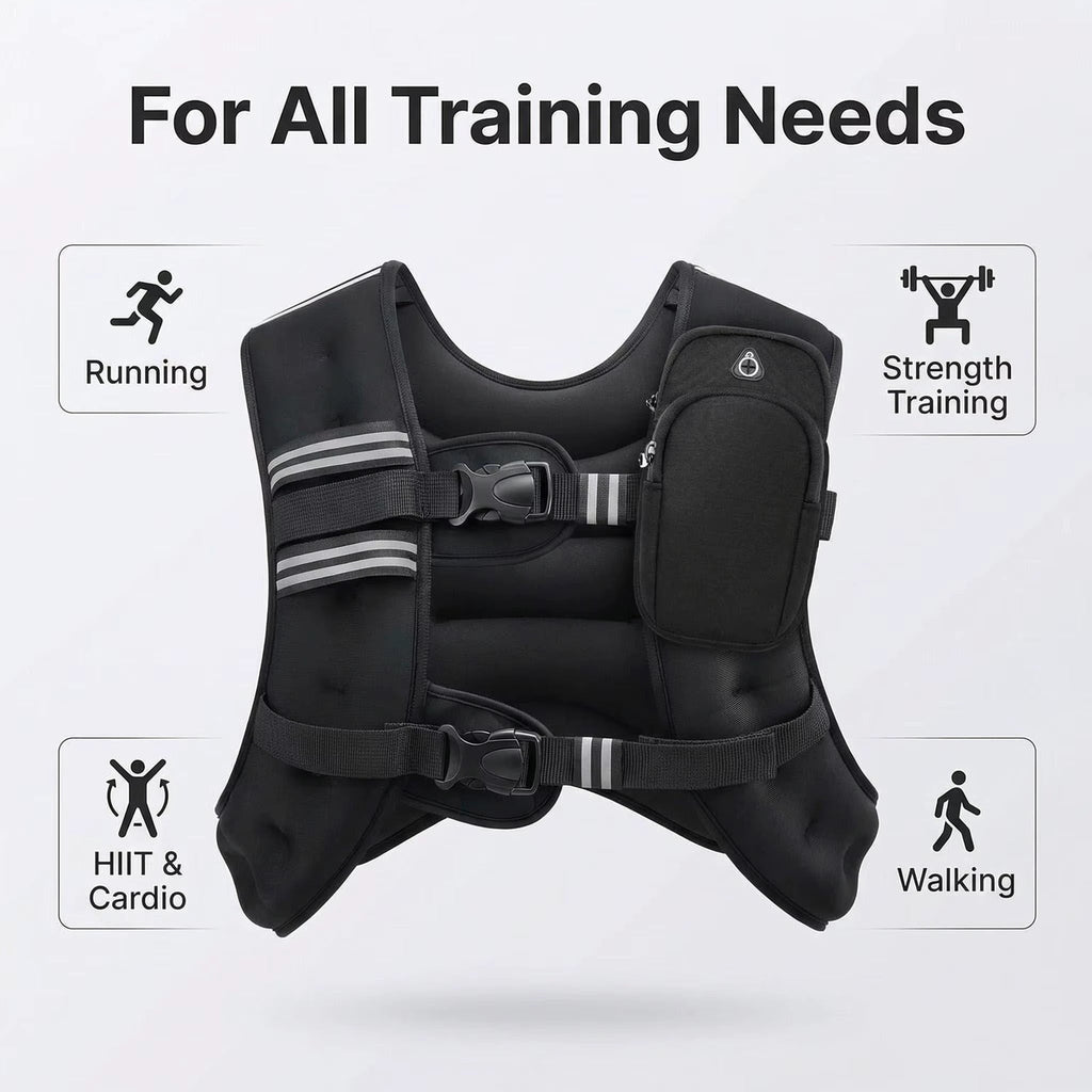 12lb Adjustable Weighted Vest - Oxford & Neoprene, Reflective Stripe, Unisex Fitness Training Vest