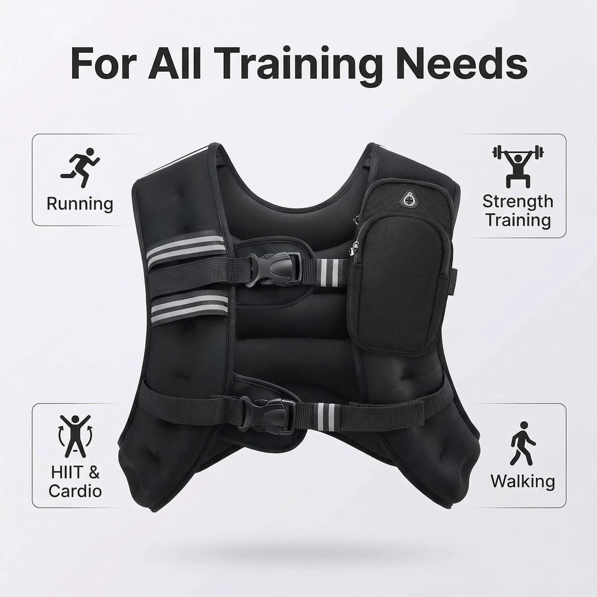 12lb Adjustable Weighted Vest - Oxford & Neoprene, Reflective Stripe, Unisex Fitness Training Vest