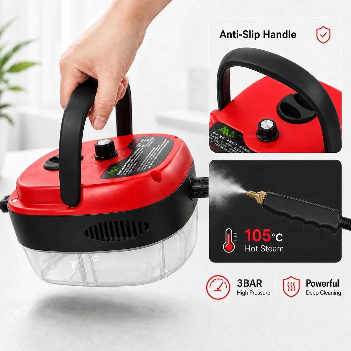 High-Pressure Steam Cleaner, 105°C, 3 Bar, 6 Steam Levels