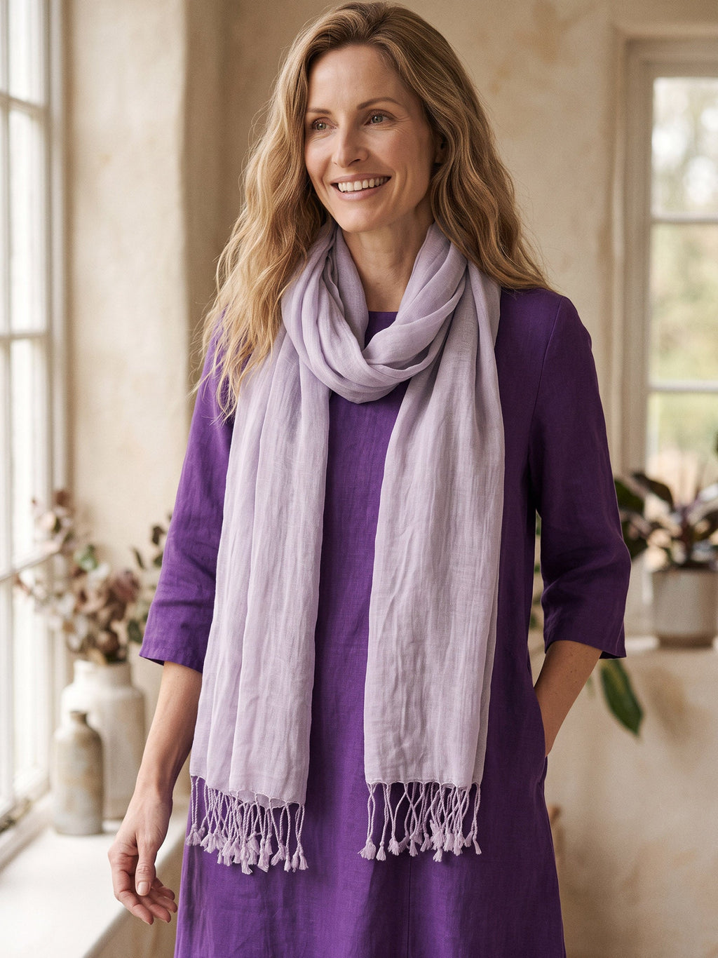 100% Linen Lightweight Solid Color Scarf BIANCA