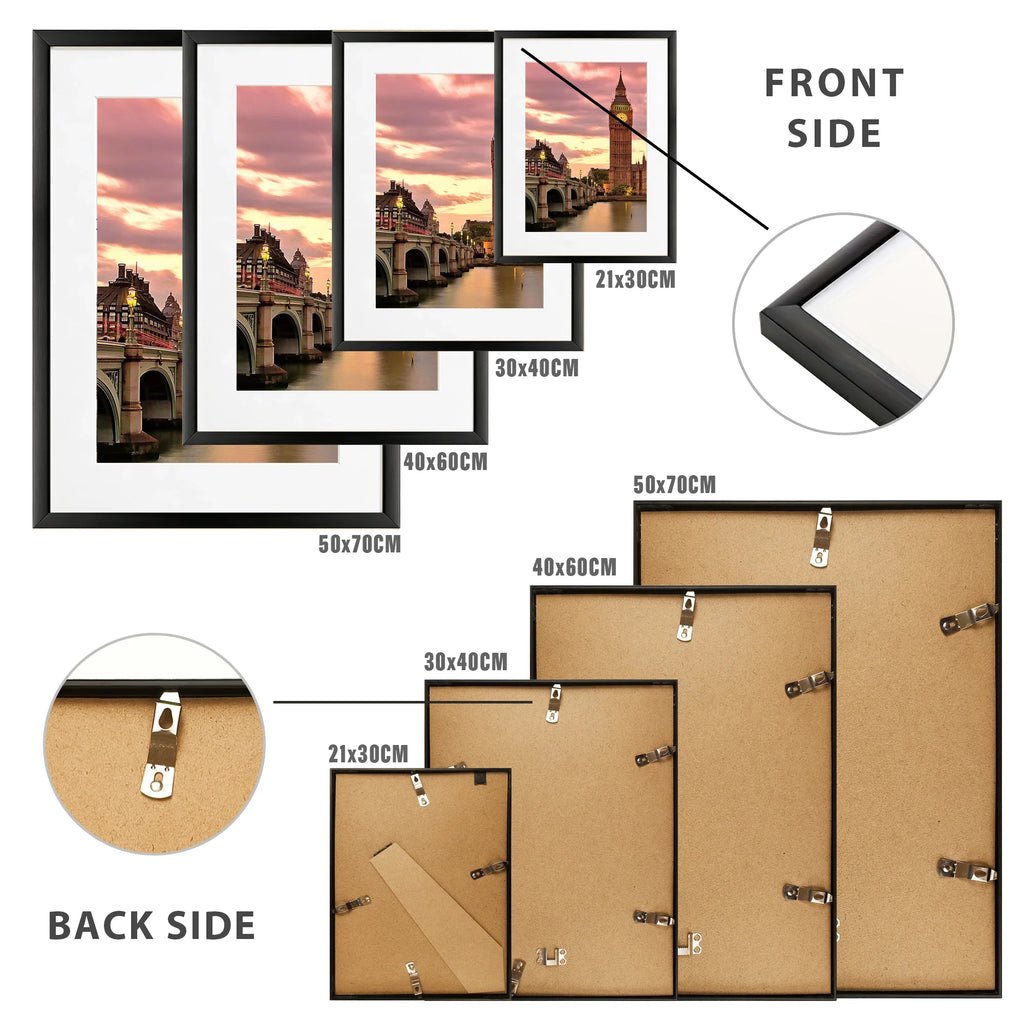 3-Piece Black Aluminum Picture Frames with Mats