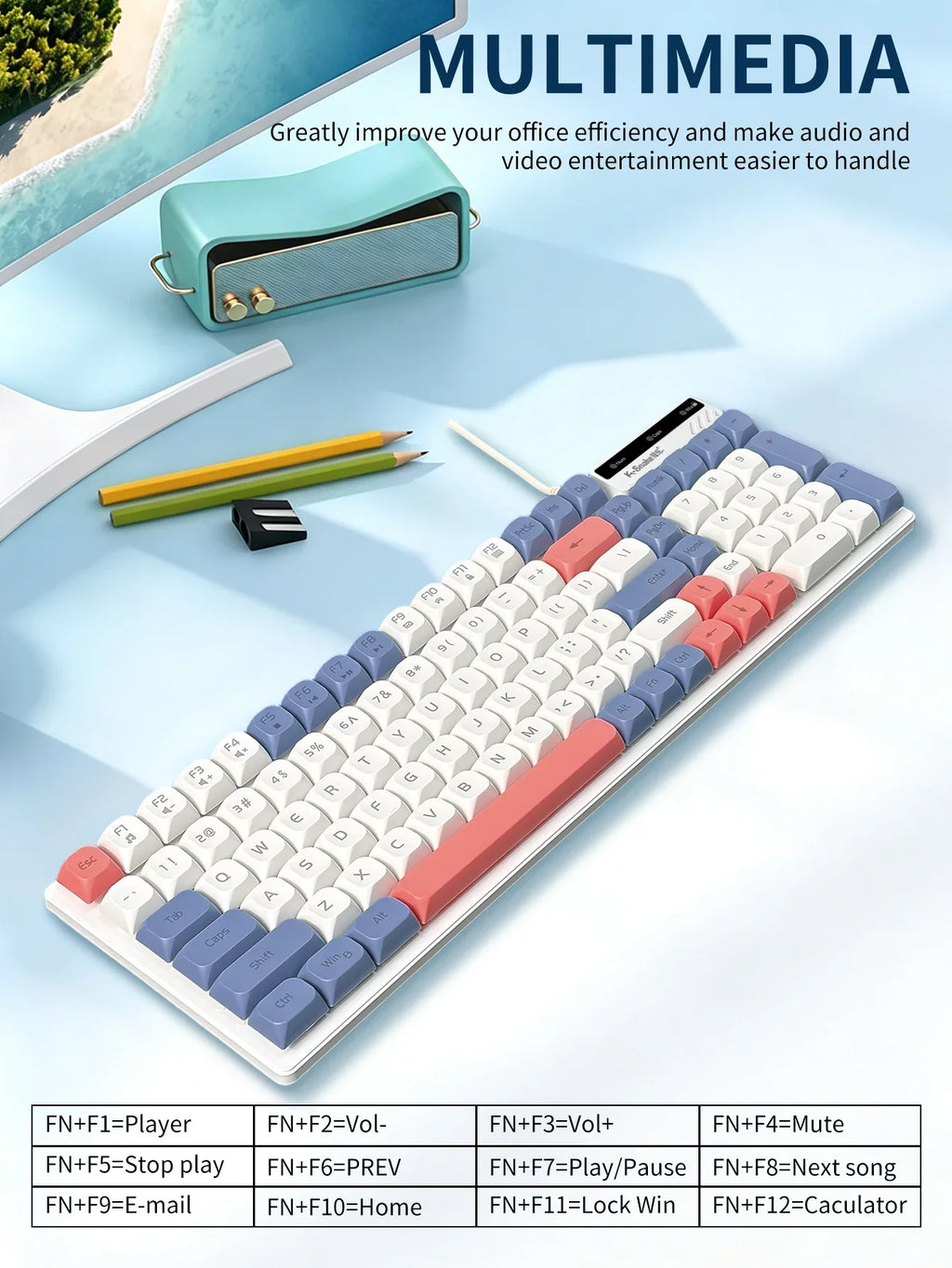 Color Block Wired Keyboard,USB Plug&Play,Mechanical Feel,Floating High Keycaps,Non-Slip Base,Office Gaming Keyboard for Desktops