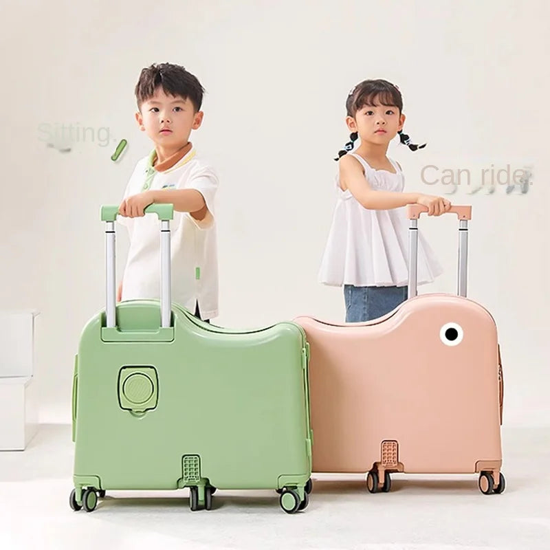 New Children's Luggage Can Sit and Ride With Hidden Cup Holders Footrest Design Durable Trolley Travel Password Box Seat Diva