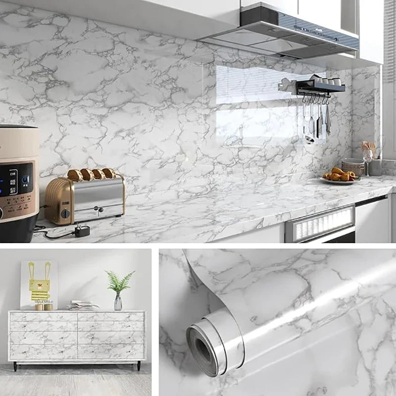 Marble Self-Adhesive Wallpaper Waterproof and Oil Resistant PVC Stickers Kitchen and Living Room Background Wall Wallpaper
