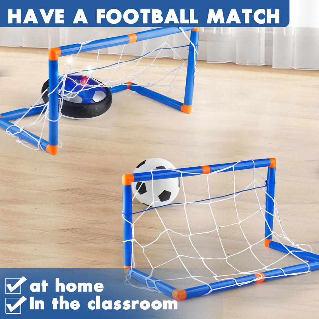 MQUDUO Indoor Hover Soccer Toy Gift Set, LED Air Football with Goal Nets, Family Sports Game for Boys Girls