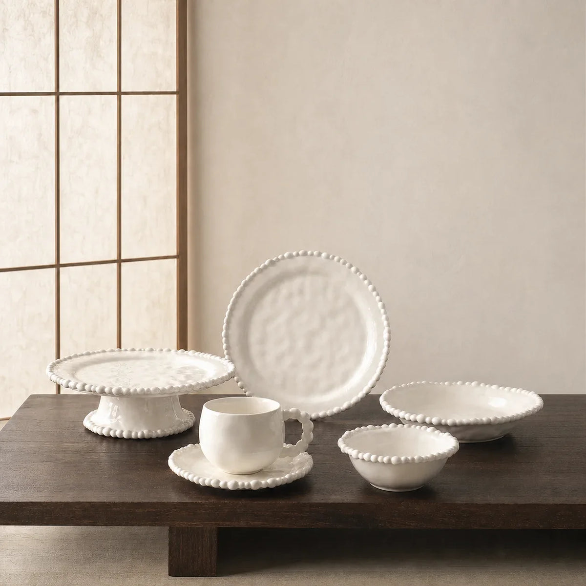 Color Value White French Pearl Edge Ceramic Dinnerware Set Elegant Steak Plate Bowl for Home Kitchen Dining