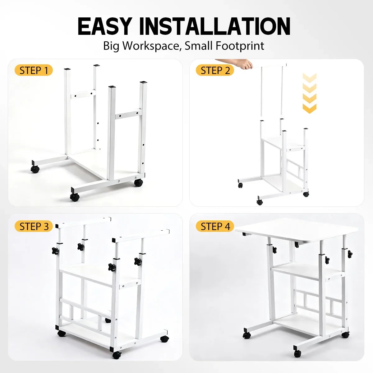 Adjustable Height Side Table with Wheels 3-Tier Storage Rolling Laptop Cart Sofa Bedside Mobile End Table for Home Office