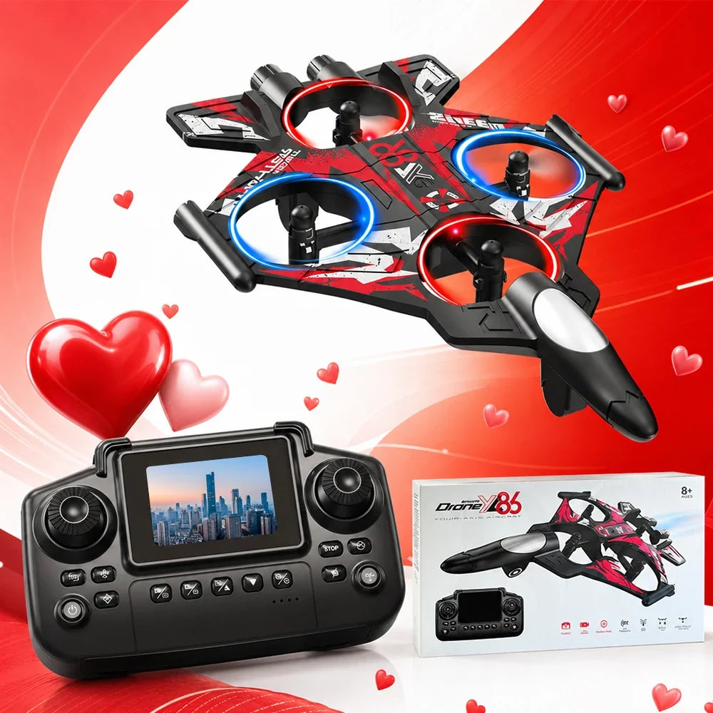 ZNLYRION Drone YL86 Fighter Shape With Screen Remote 480P Camera Fixed Height Hover Cool LED Light 360 Stunt Roll RC Quadcopter