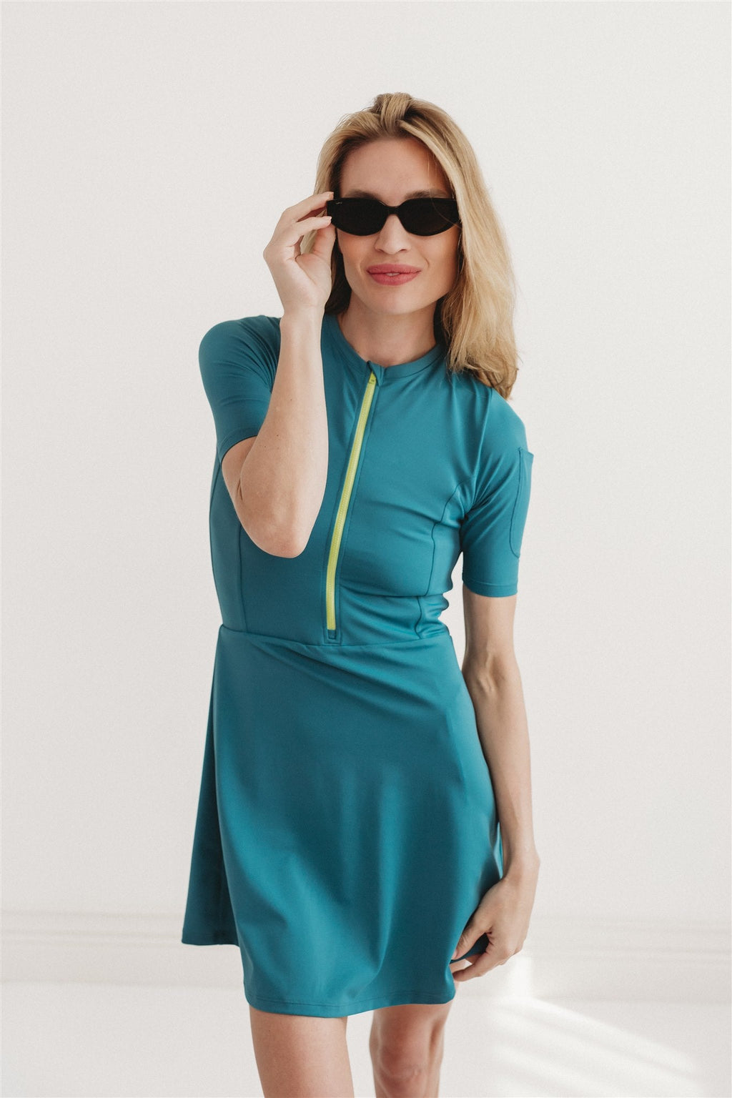 The Blair Resort Swim Dress | UPF 50+ Short Sleeve Swim Dress with Built-In Shorts