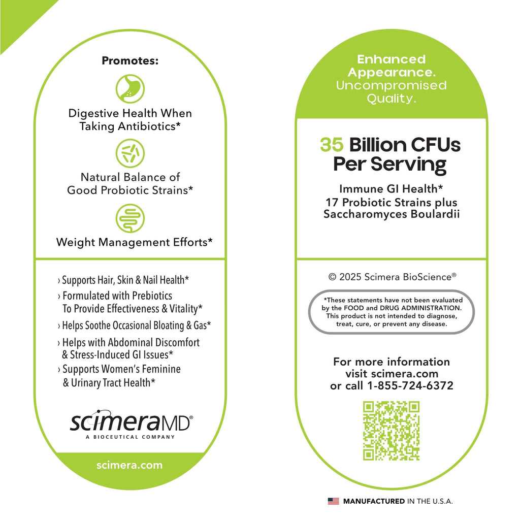 Scimera MD® Asprega Probiotic + Prebiotic Supplement for Digestive Health and Immune System Support, 35 Billion CFUs