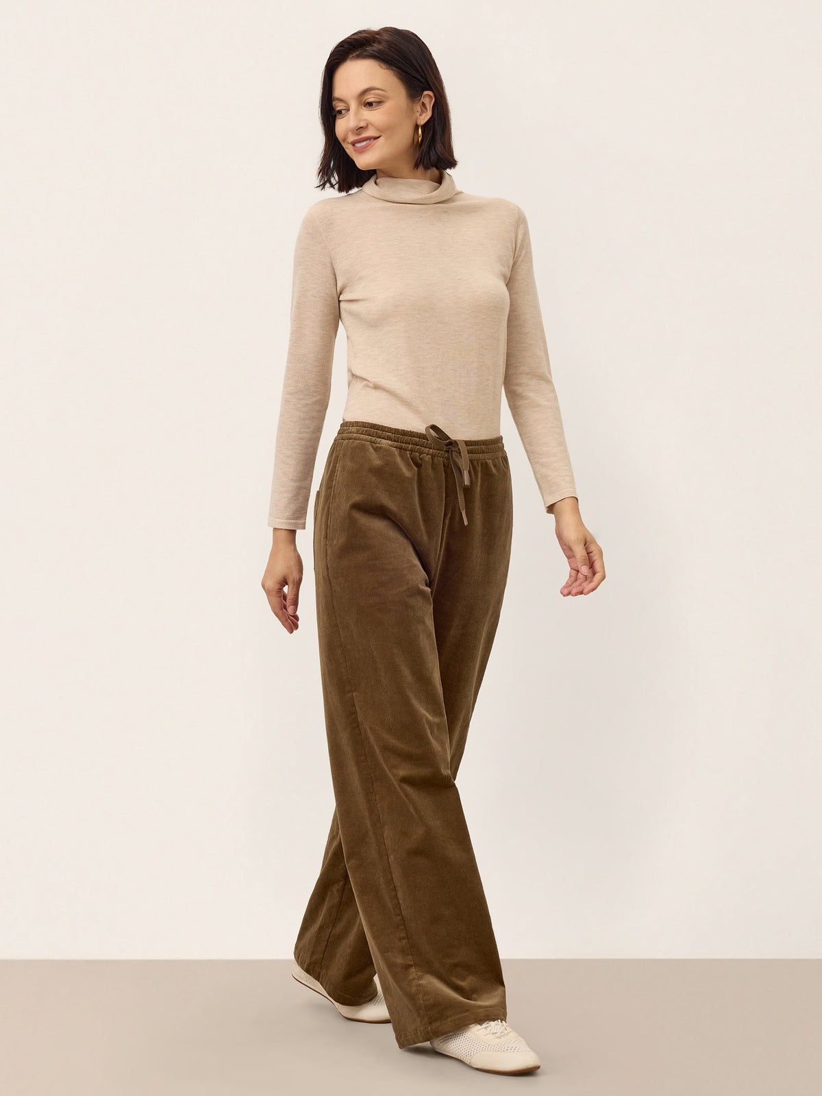 Cotton Corduroy Drawstring Waist Straight Leg Pants ALORA