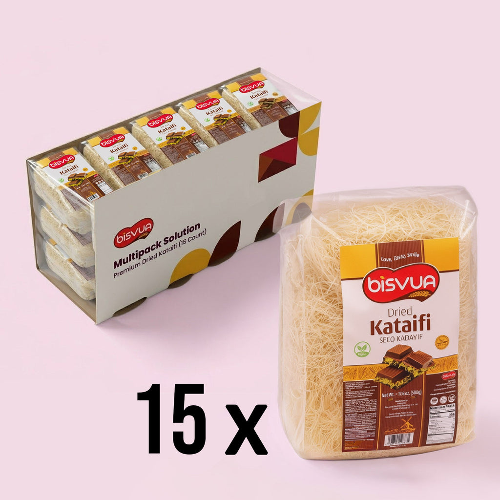 Bisvua Dried Kataifi 15 Pack - Premium Dried Kataifi Pastry 500g (17.6 oz) x 15