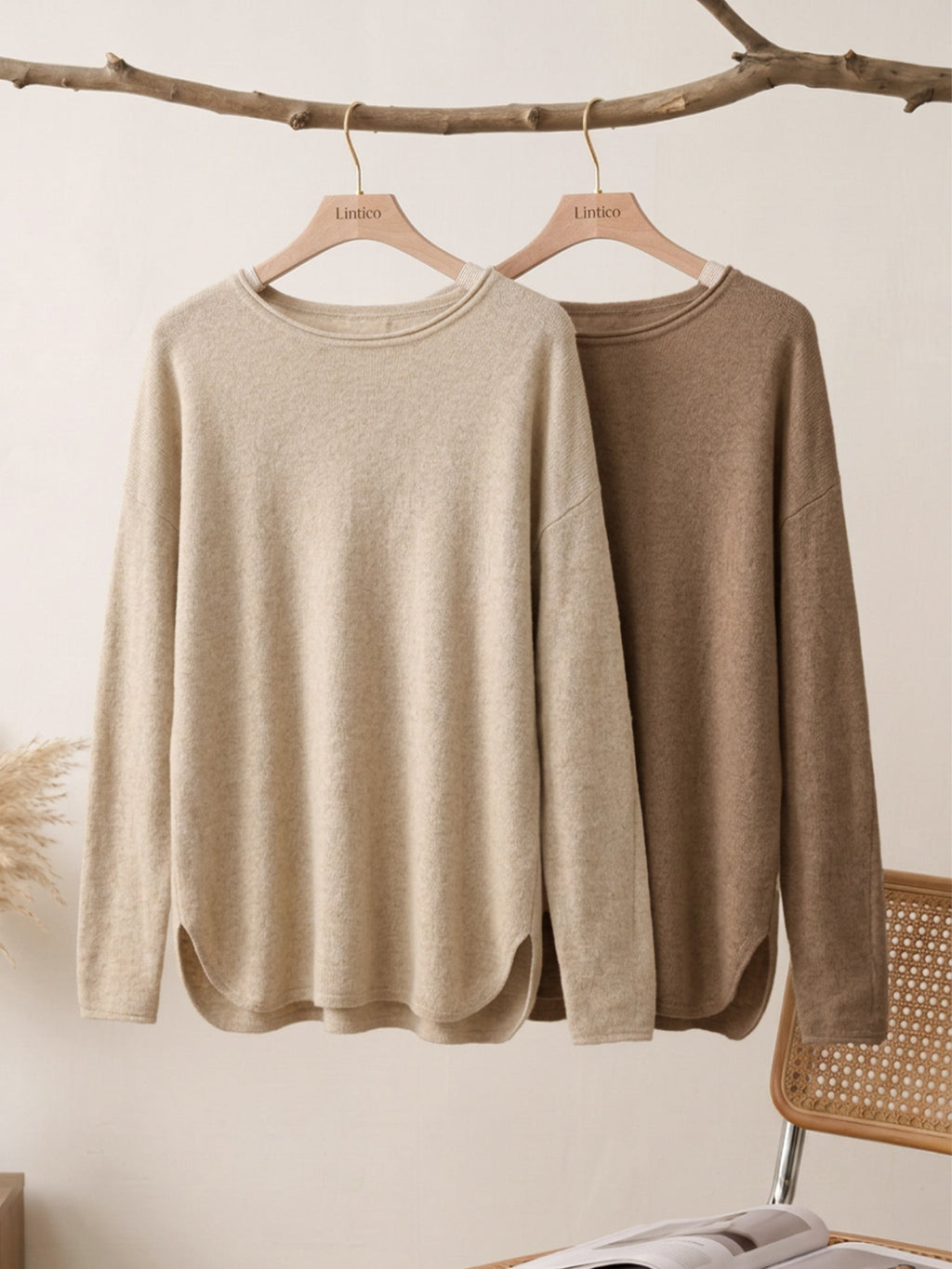 100% Mongolian Cashmere Hand-Finished Rolled Edge Knit Top AMARA