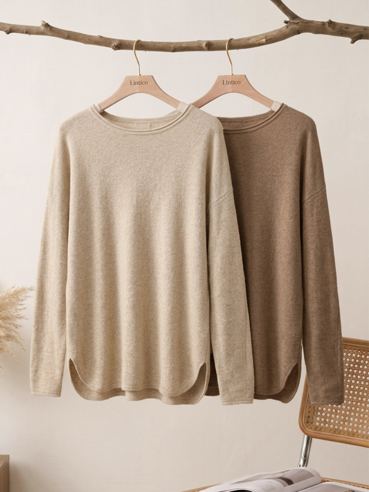100% Mongolian Cashmere Hand-Finished Rolled Edge Knit Top AMARA