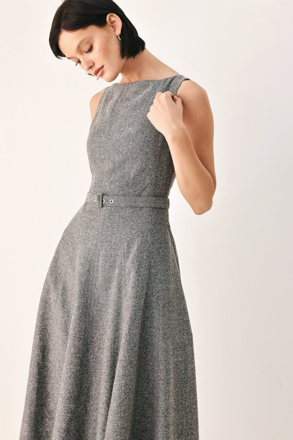 SILVER LINING BELTED A-LINE MIDI DRESS