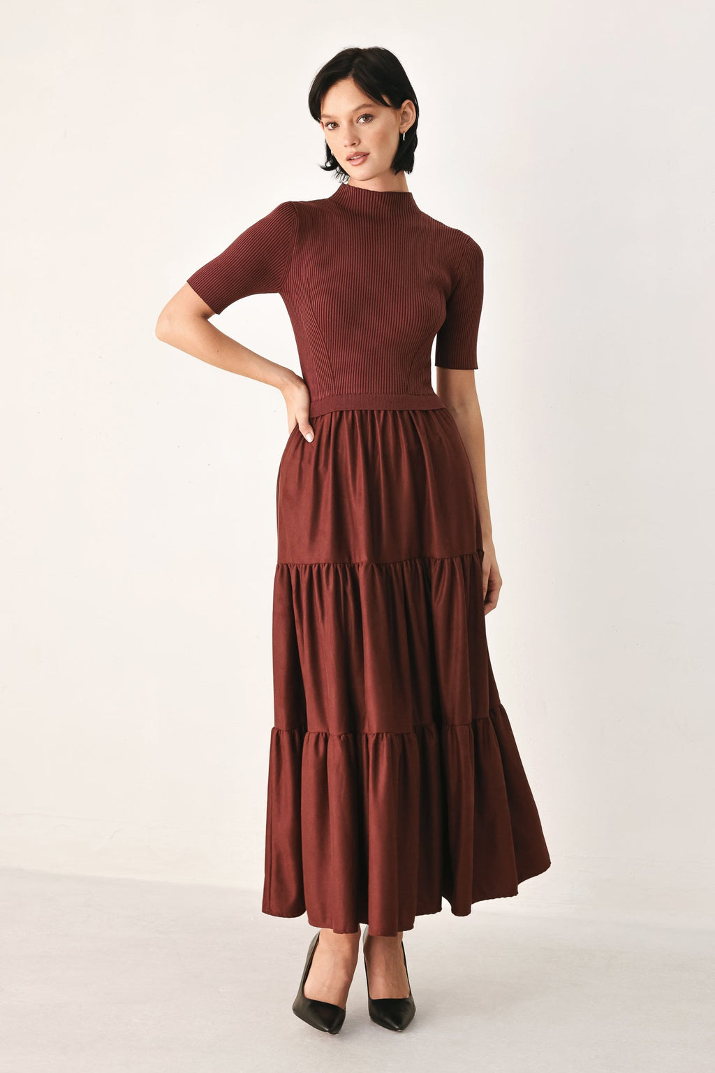 AUTUMN LOVE STORY TIERED MIDI DRESS