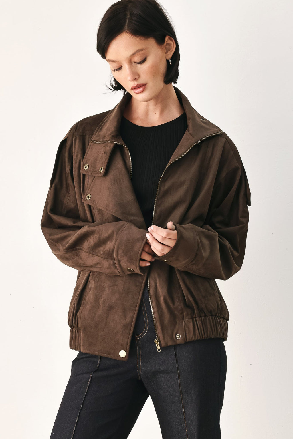 DOWNTOWN DARLING FAUX LEATHER BOMBER JACKET