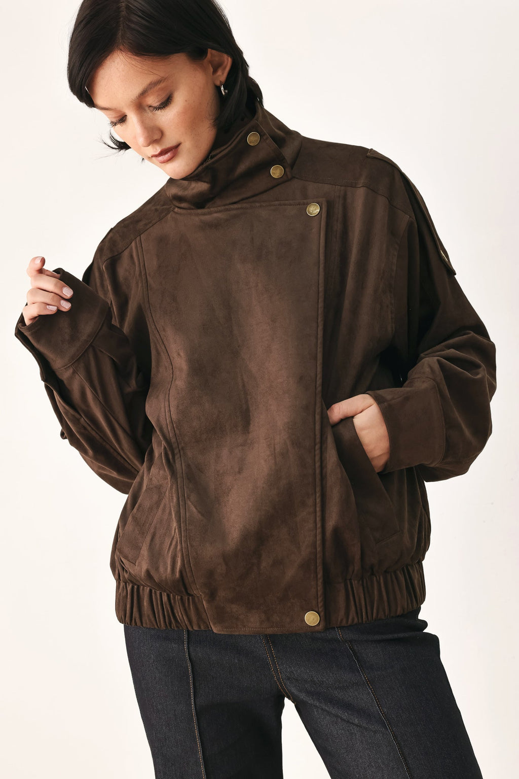 DOWNTOWN DARLING FAUX LEATHER BOMBER JACKET