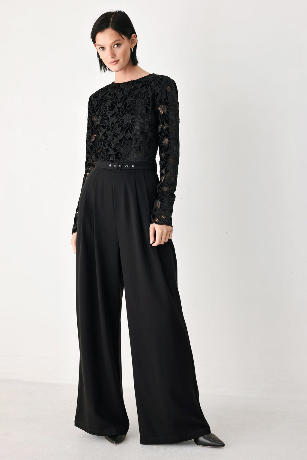 AFTER DARK LACE WIDE LEG JUMPSUIT