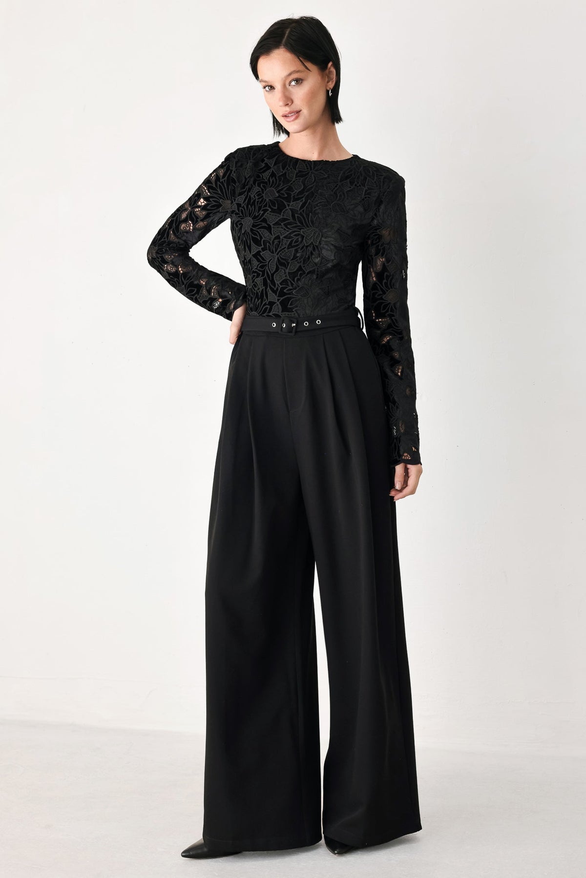 AFTER DARK LACE WIDE LEG JUMPSUIT