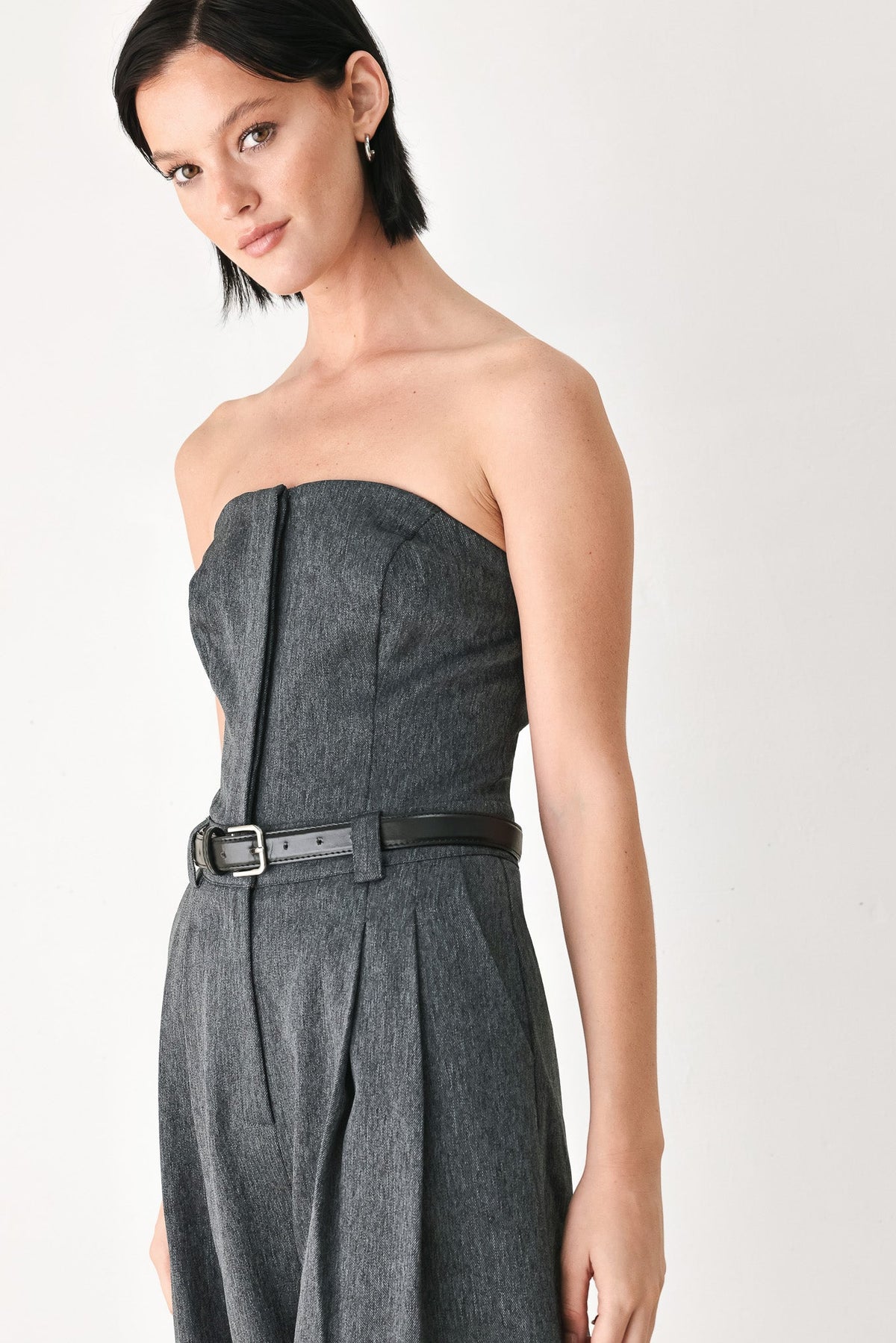 POWER HOUR STRAPLESS BELTED JUMPSUIT