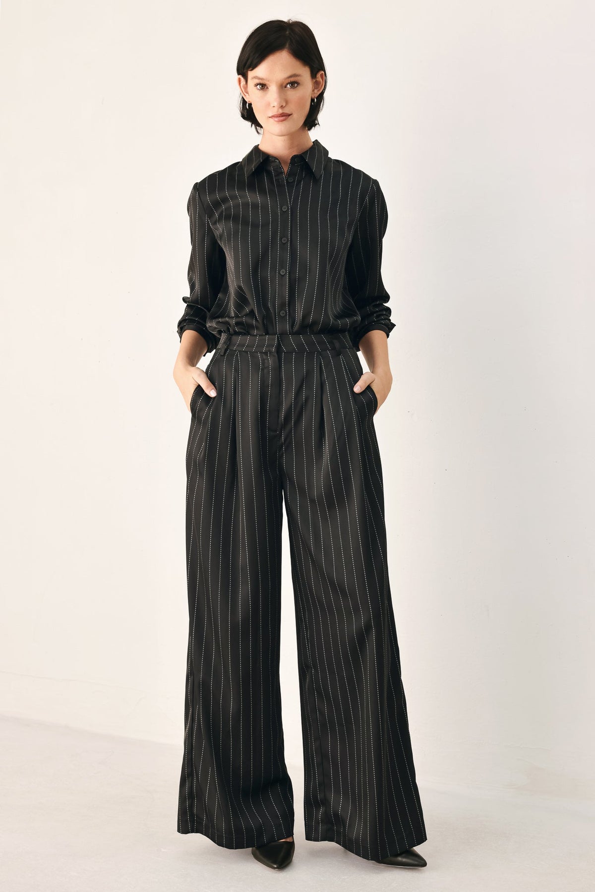 CITY AFTER DARK STRIPED WIDE LEG PANTS