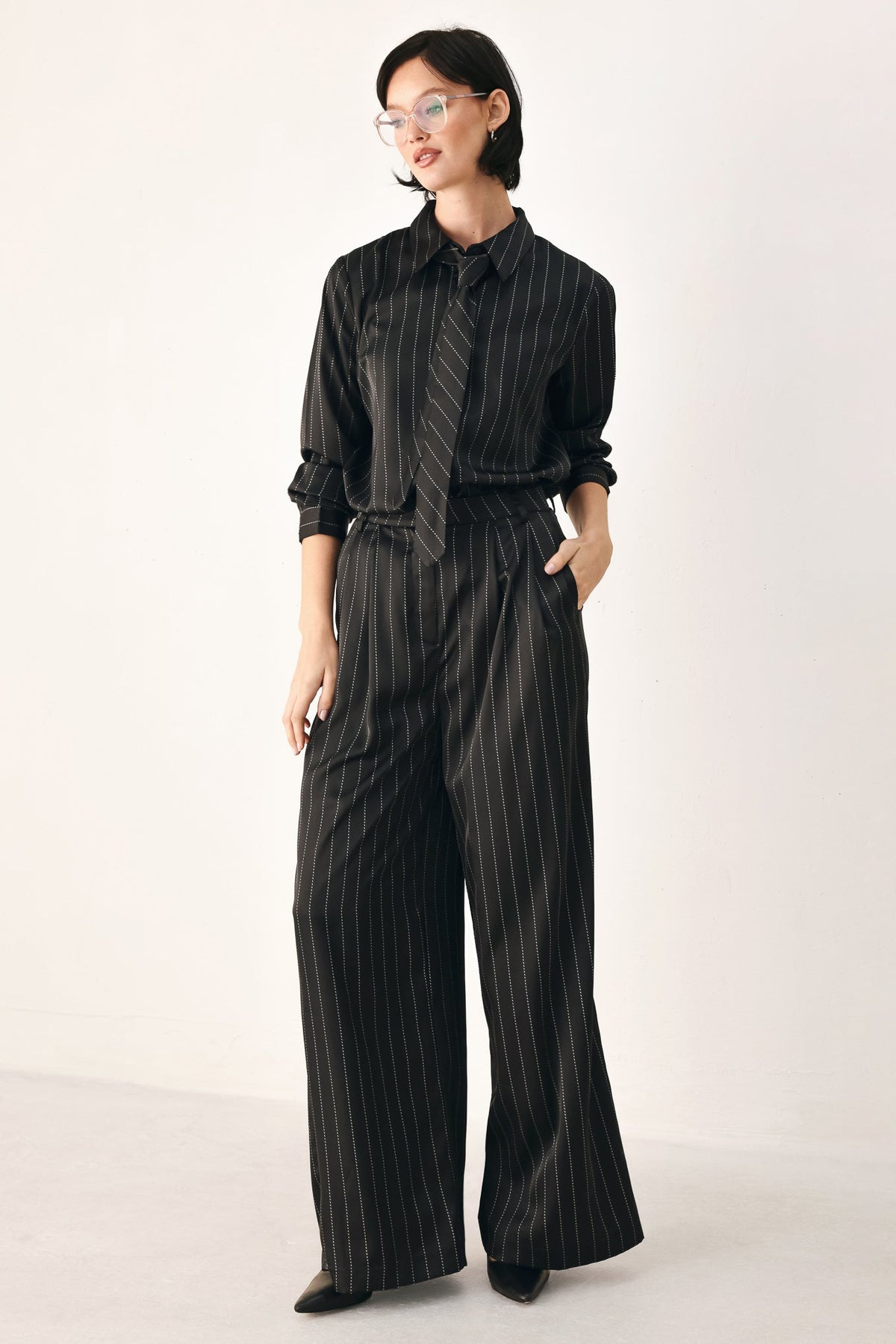 CITY AFTER DARK STRIPED WIDE LEG PANTS