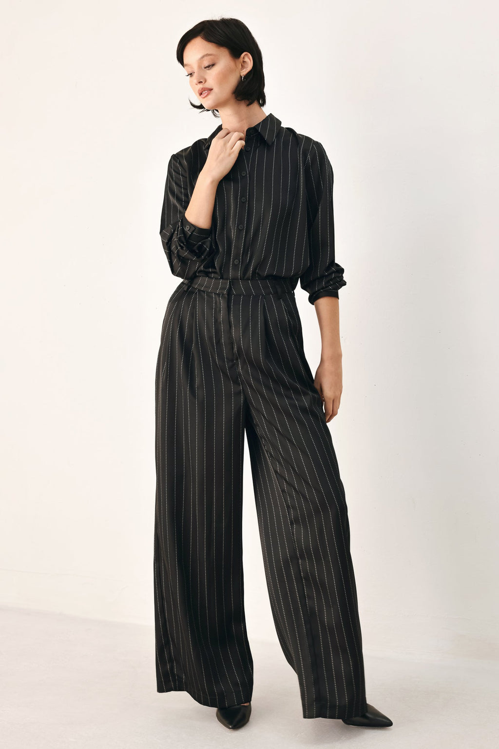 CITY AFTER DARK STRIPED WIDE LEG PANTS