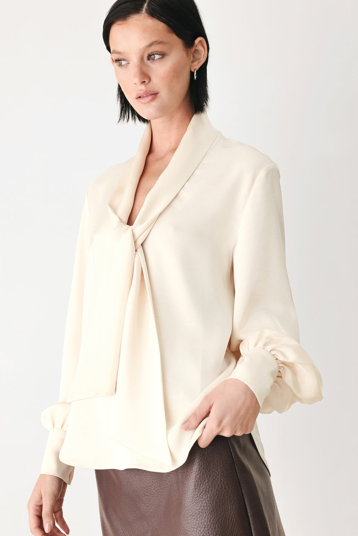 CHAMPAGNE WISHES TIE FRONT BLOUSE