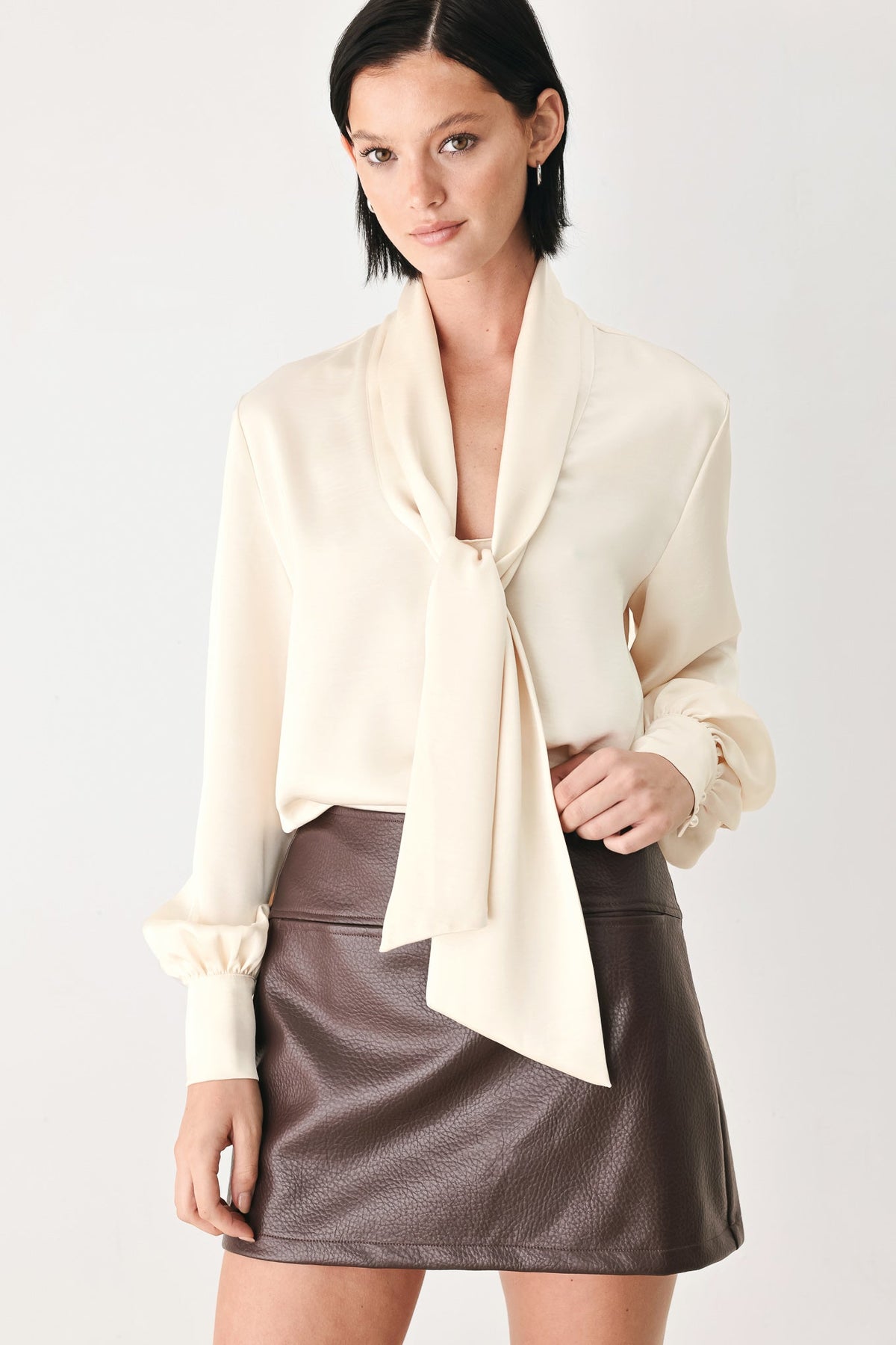 CHAMPAGNE WISHES TIE FRONT BLOUSE
