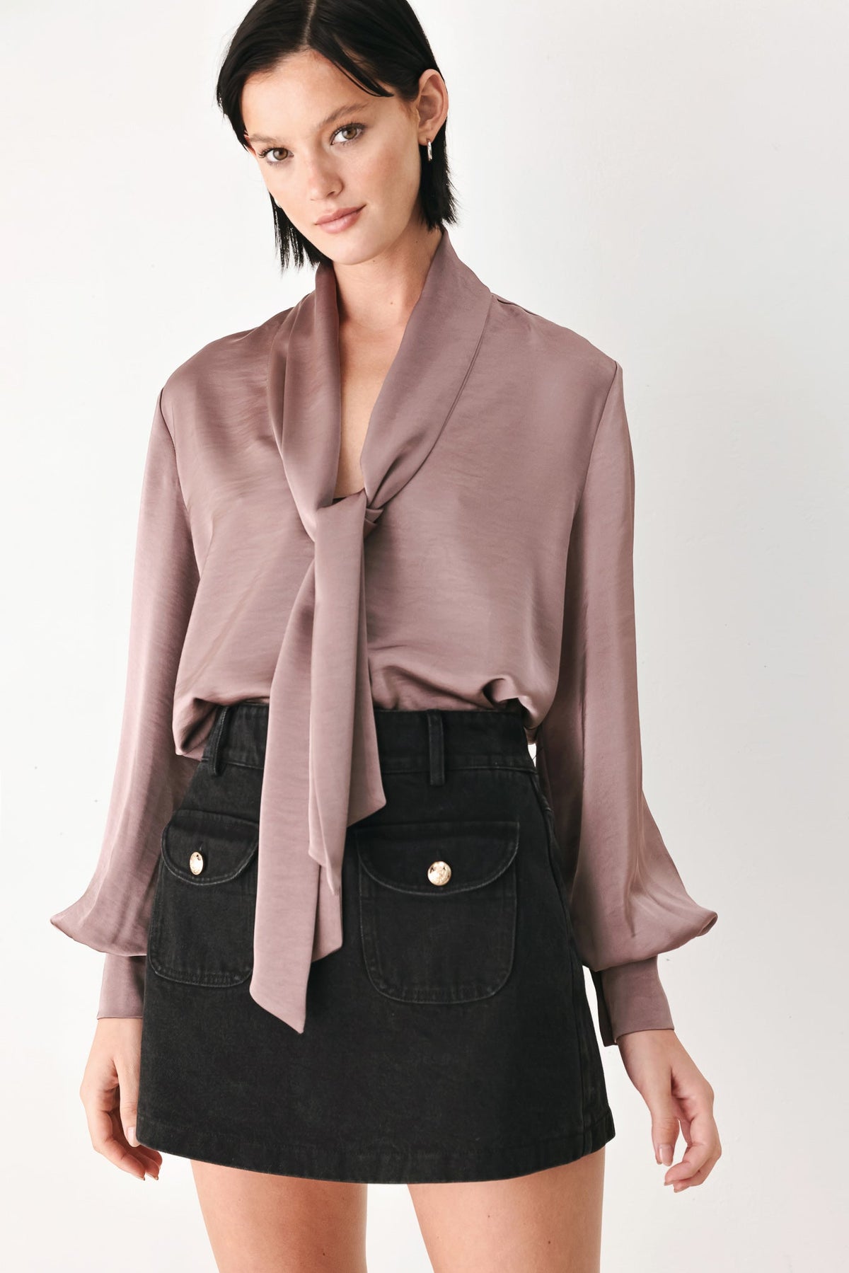 CHAMPAGNE WISHES TIE FRONT BLOUSE